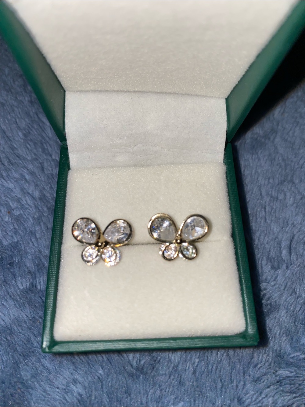 Gold Butterfly Crystal Stud Earrings - Clear
